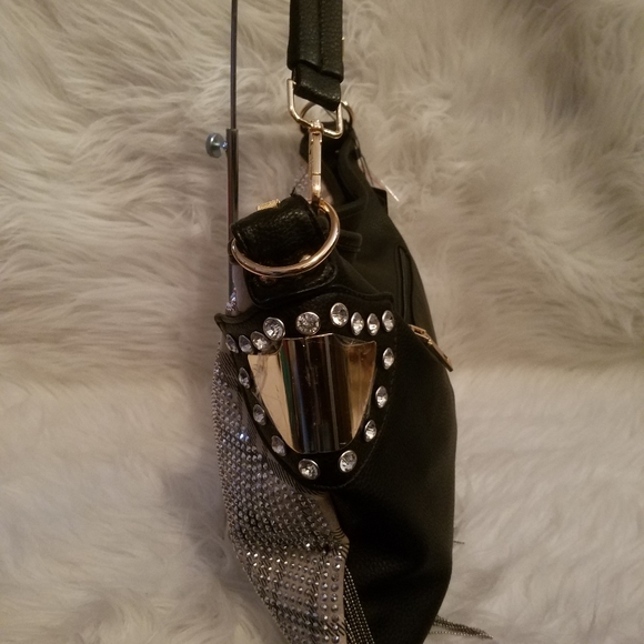 BEIGE AND BLACK SPARKLING FRINGE PLAID PRINT SHOULDER BAG - Picture 6 of 11